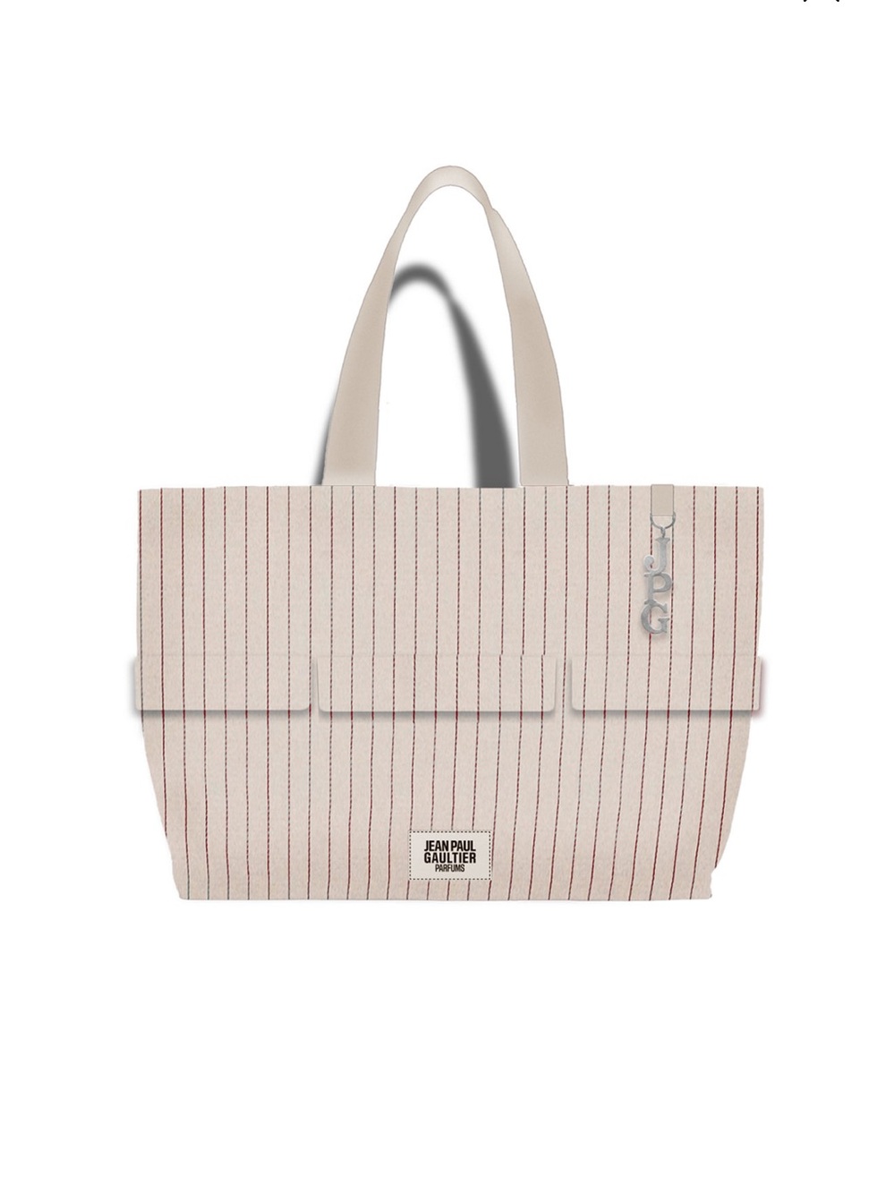 Jean Paul Gaultier Cream Tote with Red Pinstripes